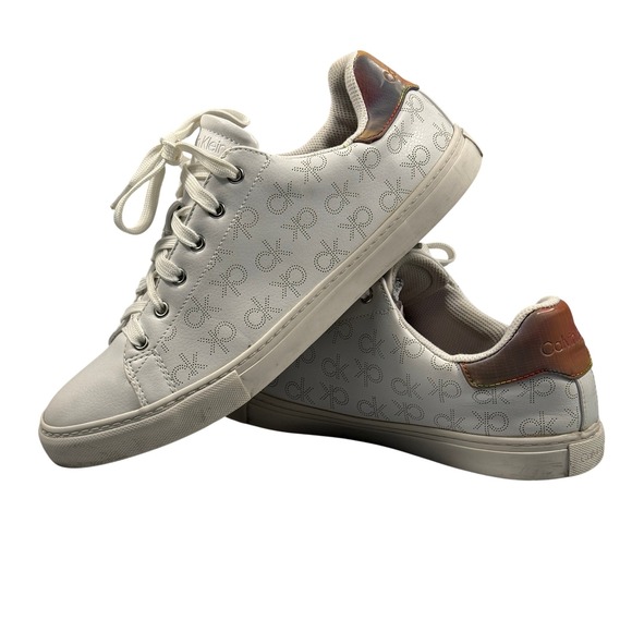 Calvin Klein Shoes - Calvin Klein Gilli Sneaker Women 11 White Logo Print Holographic Heel Casual